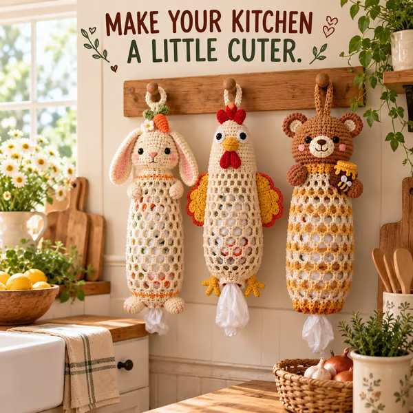 🧶Crochet Animal Bag Holder DIY Kit – Cute & Functional Hanging Storage Craft Kit